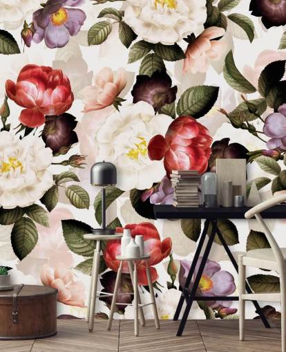 white, pink and purple floral wallpaper