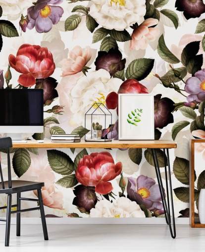 white, pink and purple floral wallpaper