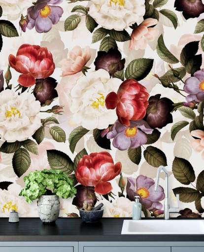 white, pink and purple floral wallpaper