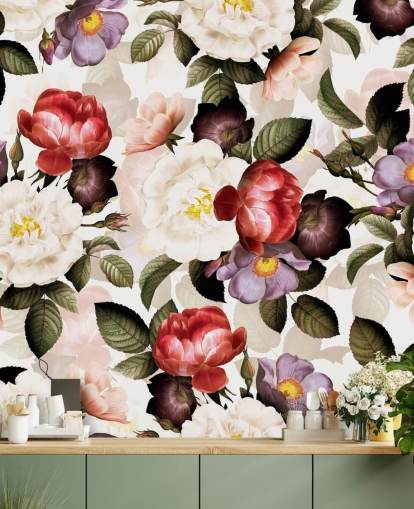 hvit, rosa og lilla floral tapet