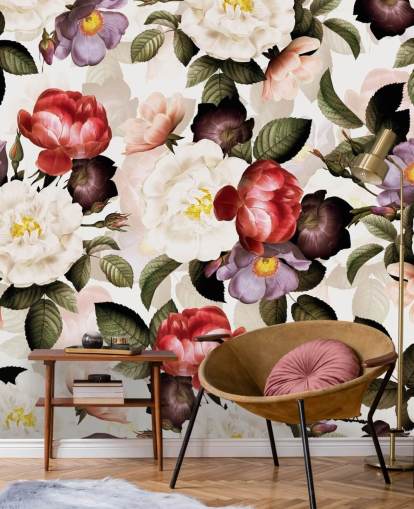 papier peint à fleurs blanc, rose et violet
