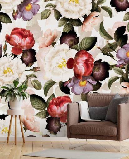 white, pink and purple floral wallpaper