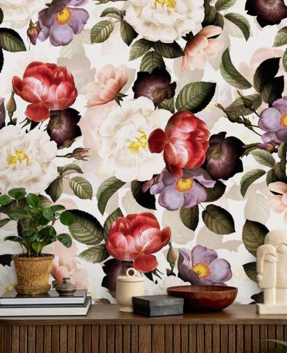 white, pink and purple floral wallpaper
