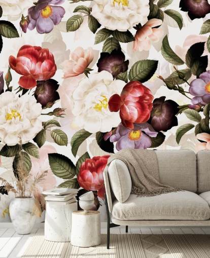 hvid, pink og lilla blomster tapet