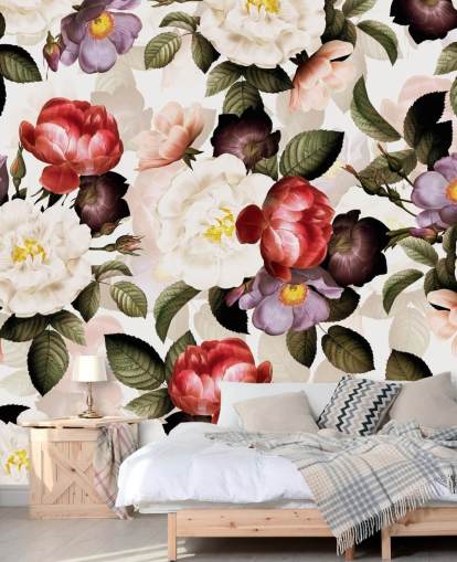 white, pink and purple floral wallpaper
