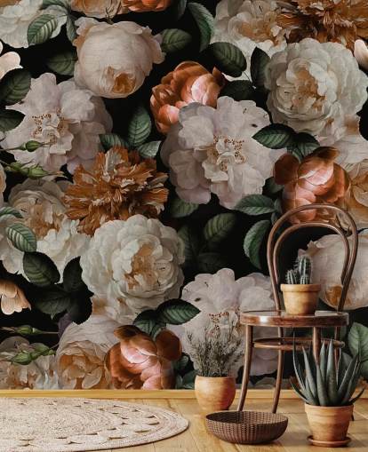 off-white och brassy-rosa blommor tapeter