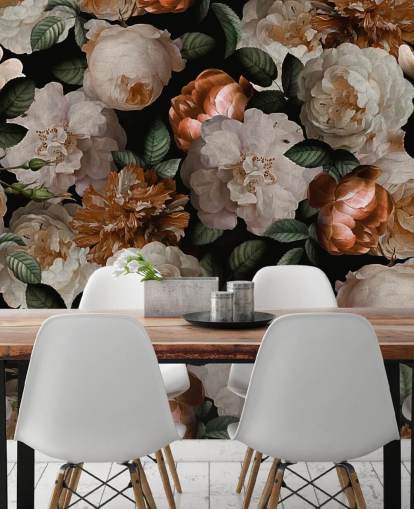 gebroken wit en brassy-roze bloemenbehang