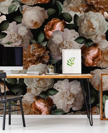 off-white och brassy-rosa blommor tapeter