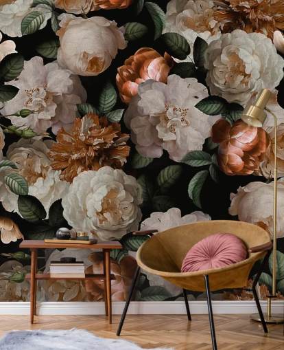 papel de parede floral esbranquiçado e rosa brassy-pink