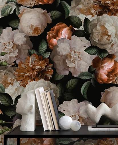 off-white och brassy-rosa blommor tapeter