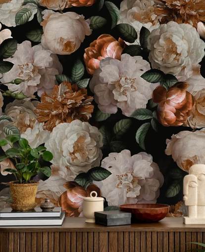 off-white och brassy-rosa blommor tapeter