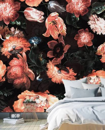 fleurs rouges sur fond noir papier peint fleurs rouges sur fond noir papier peint