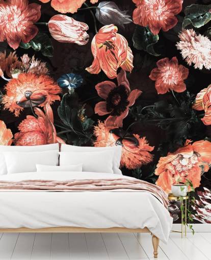 red flowers on black background wallpaper