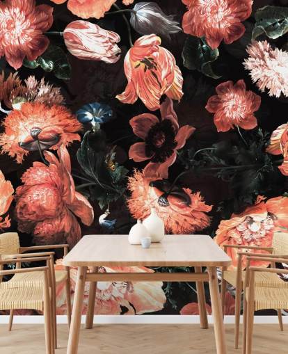 rote Blumen auf schwarzem Hintergrund-Tapete