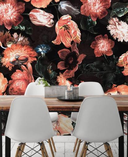 papel tapiz de flores rojas sobre fondo negro