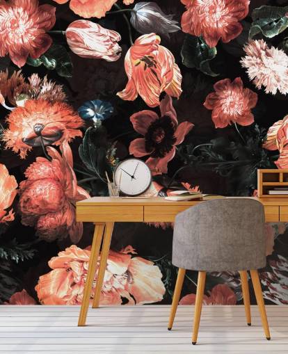 punaiset kukat mustalla taustalla tapetti