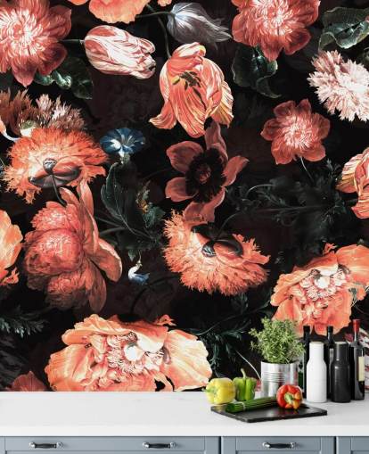 rode bloemen op zwarte achtergrond behang rode bloemen op zwarte achtergrond behang