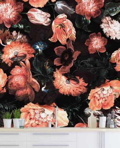 red flowers on black background wallpaper