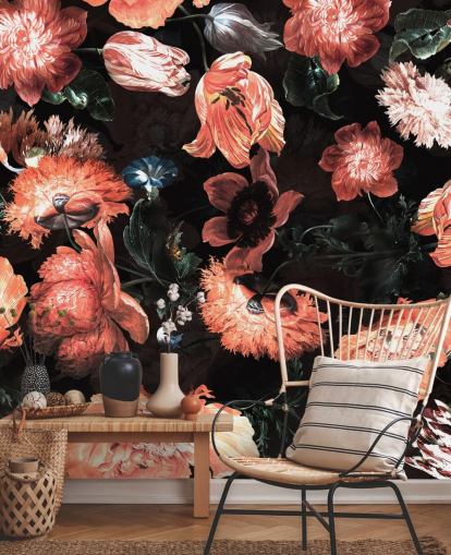 fiori rossi su sfondo nero carta da parati