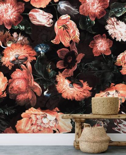 red flowers on black background wallpaper