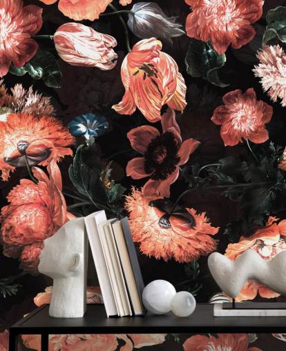 red flowers on black background wallpaper