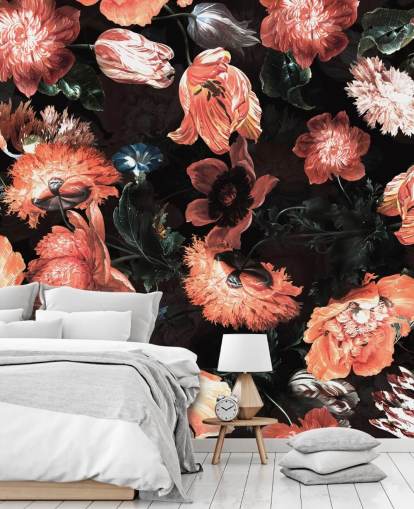 red flowers on black background wallpaper