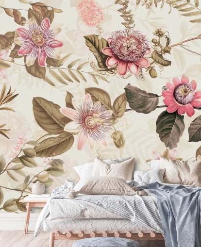 rosa Blüten und grüne Blätter Chinoiserie-Tapete