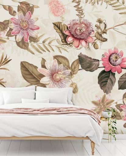 rosa Blüten und grüne Blätter Chinoiserie-Tapete