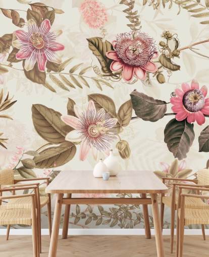 rosa Blüten und grüne Blätter Chinoiserie-Tapete rosa Blüten und grüne Blätter Chinoiserie-Tapete