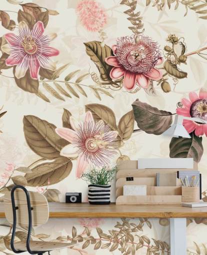 flores cor de rosa e folhas verdes chinoiserie wallpaper flores cor de rosa e folhas verdes chinoiserie wallpaper