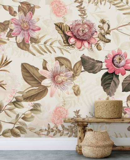 roze bloemen en groene bladeren chinoiserie behang