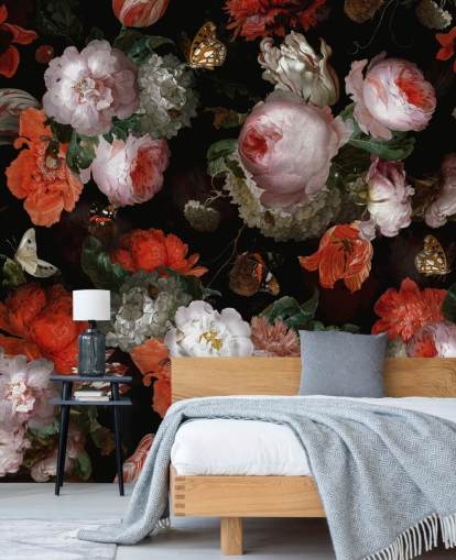 pink roses and red poppies wallpaper