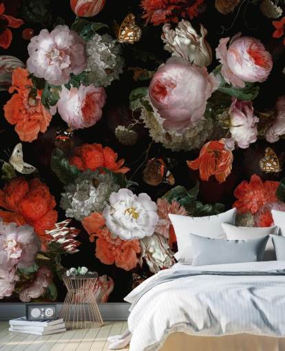 papel tapiz de rosas rosadas y amapolas rojas papel tapiz de rosas rosadas y amapolas rojas