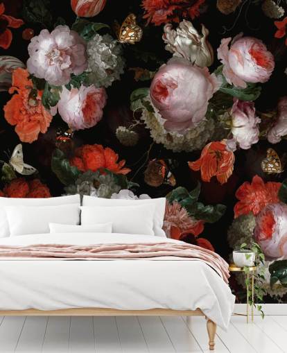 papel tapiz de rosas rosadas y amapolas rojas papel tapiz de rosas rosadas y amapolas rojas