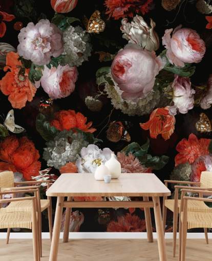 pink roses and red poppies wallpaper