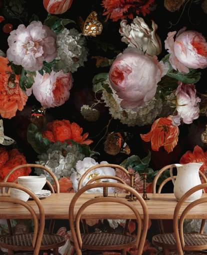 rosa Rosen und rote Mohnblumen Tapete