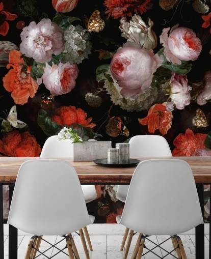 papel tapiz de rosas rosadas y amapolas rojas papel tapiz de rosas rosadas y amapolas rojas