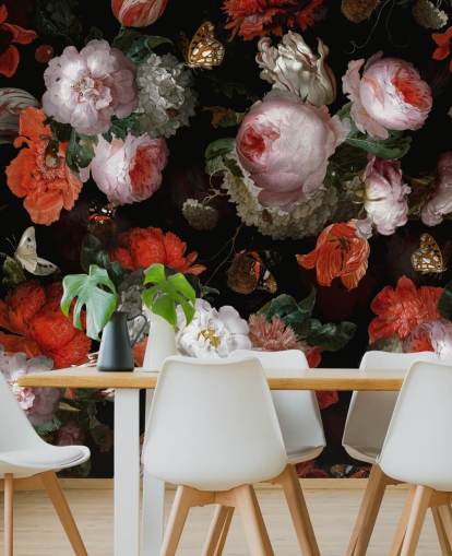 rosas cor de rosa e papoulas vermelhas papel de parede