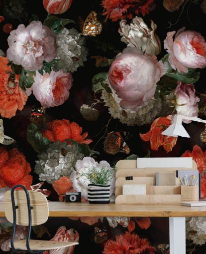 pink roses and red poppies wallpaper pink roses and red poppies wallpaper