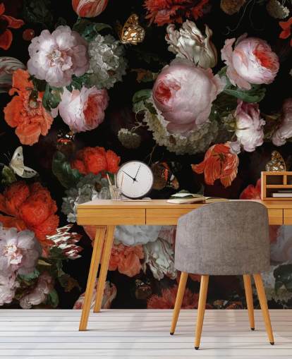 pink roses and red poppies wallpaper