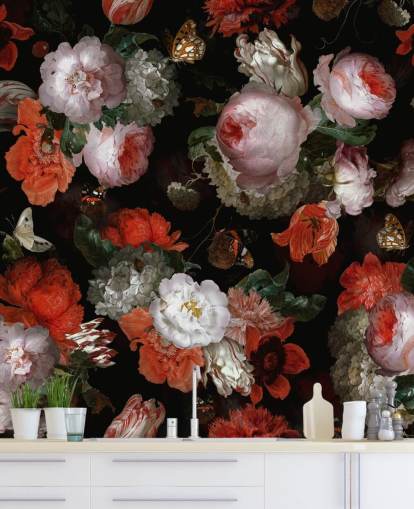 pink roses and red poppies wallpaper