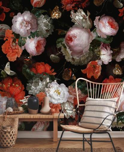 pink roses and red poppies wallpaper