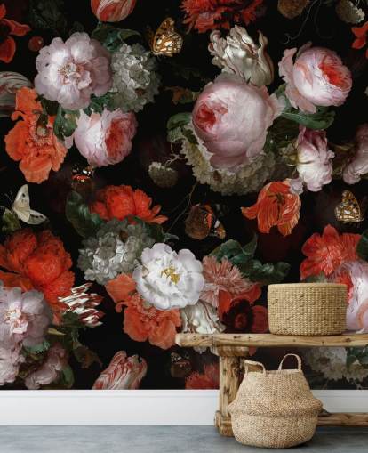 papel tapiz de rosas rosadas y amapolas rojas papel tapiz de rosas rosadas y amapolas rojas