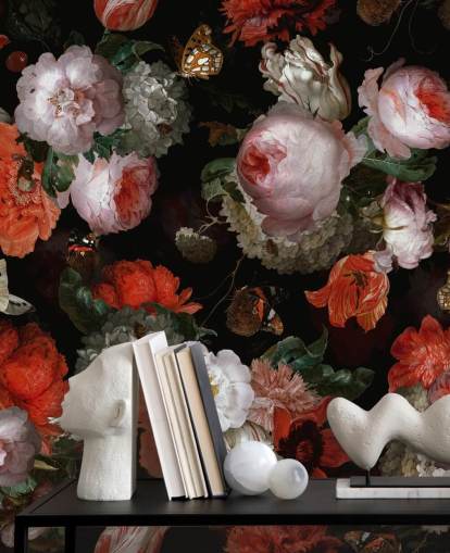 rosa Rosen und rote Mohnblumen Tapete