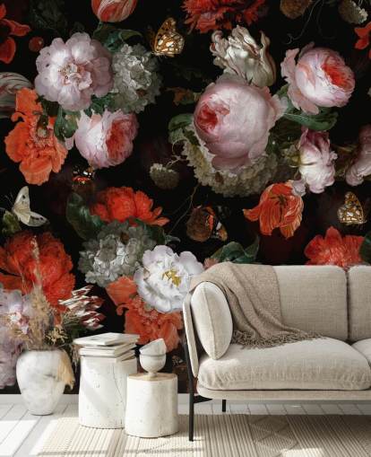 rosas cor de rosa e papoulas vermelhas papel de parede