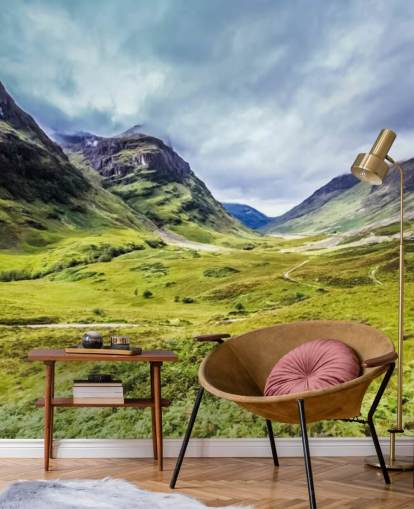 mural de papel pintado campestre personalizable en verde y blanco llamado Glencoe para dormitorios y salas de estar mural de papel pintado campestre personalizable en verde y blanco llamado Glencoe para dormitorios y salas de estar