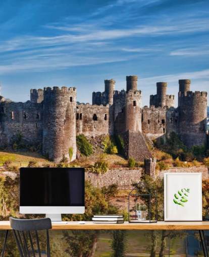 green and gray customizable wallpaper mural called Conwy Castle for living rooms, bedrooms and home offices green and gray customizable wallpaper mural called Conwy Castle for living rooms, bedrooms and home offices