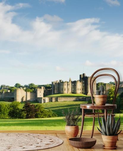 aanpasbare landschapsbehangmuurschildering genaamd Alnwick Castle voor thuiskantoren, slaapkamers en bedrijven aanpasbare landschapsbehangmuurschildering genaamd Alnwick Castle voor thuiskantoren, slaapkamers en bedrijven