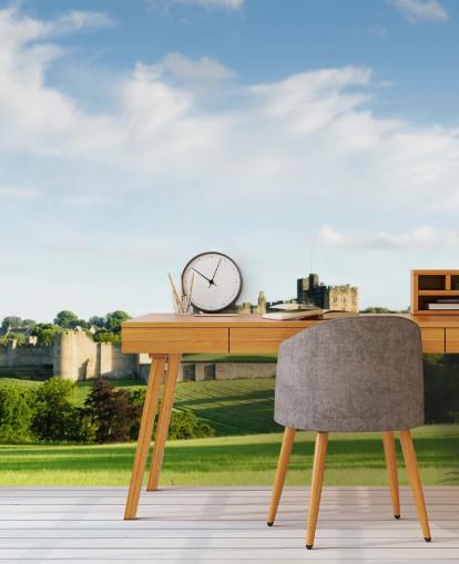 mural de papel pintado de paisaje personalizable llamado Castillo de Alnwick para oficinas domésticas, dormitorios y negocios