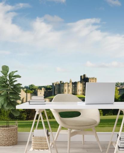 mukautettava maisemataustakuva seinämaalaus nimeltä Alnwick Castle kotitoimistoihin, makuuhuoneisiin ja yrityksiin
